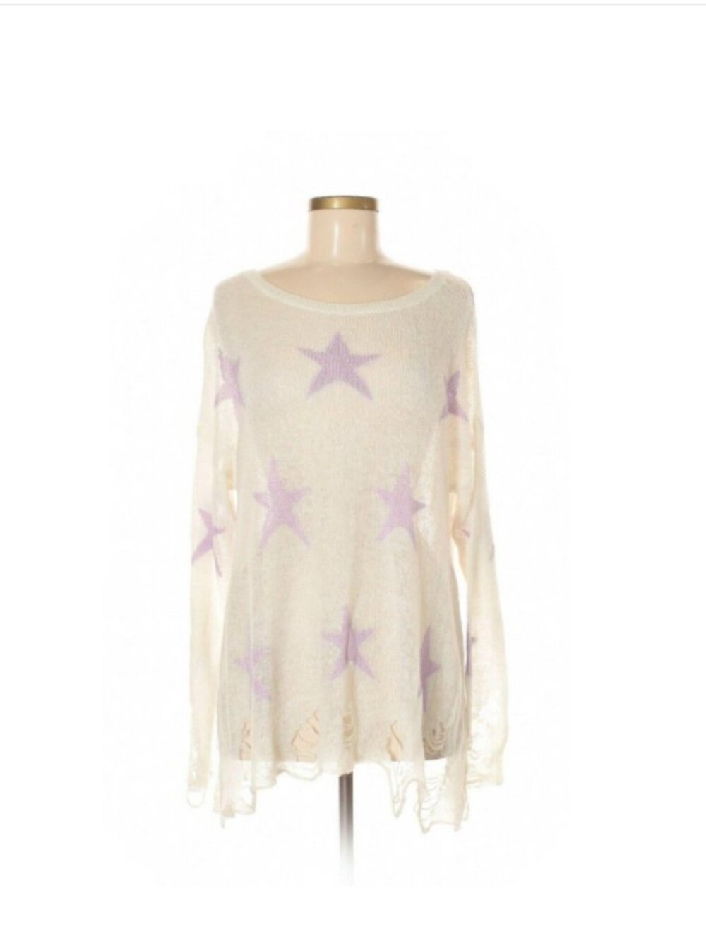 Wildfox Seeing Stars White Purple Lennon Distressed Sweater